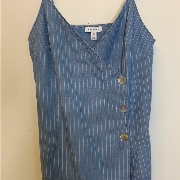 TOPSHOP Chambray Denim Stripe Opal Wrap Tank Dress - Picture 6 of 10